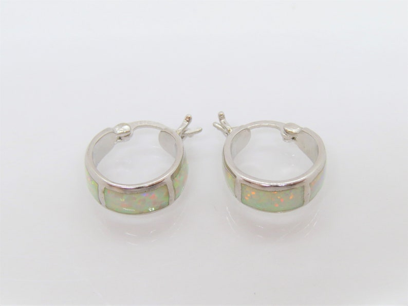 Vintage Sterling Silver White Opal Hoop Earrings