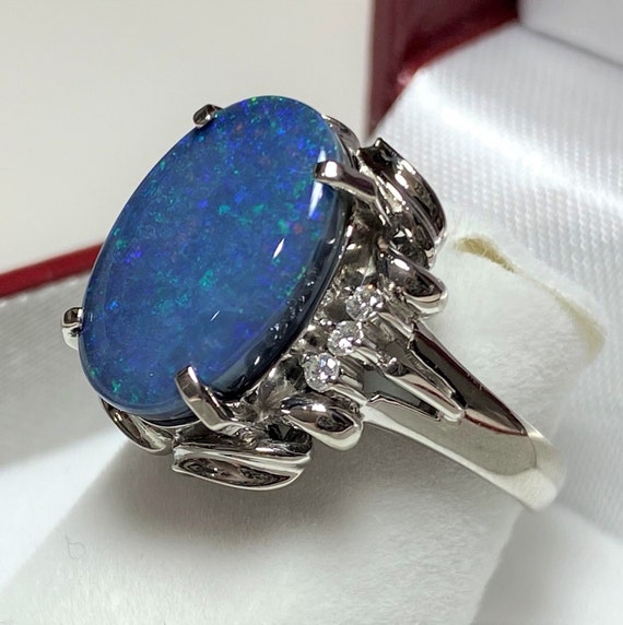 Vintage Platinum 4.68ct Boulder Opal Diamond Ring… - image 7
