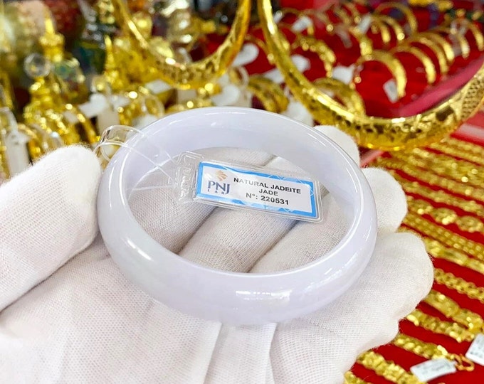 Translucent Natural Lavender, White Jadeite Jade Vintage Bangle Bracelet 58.4MM