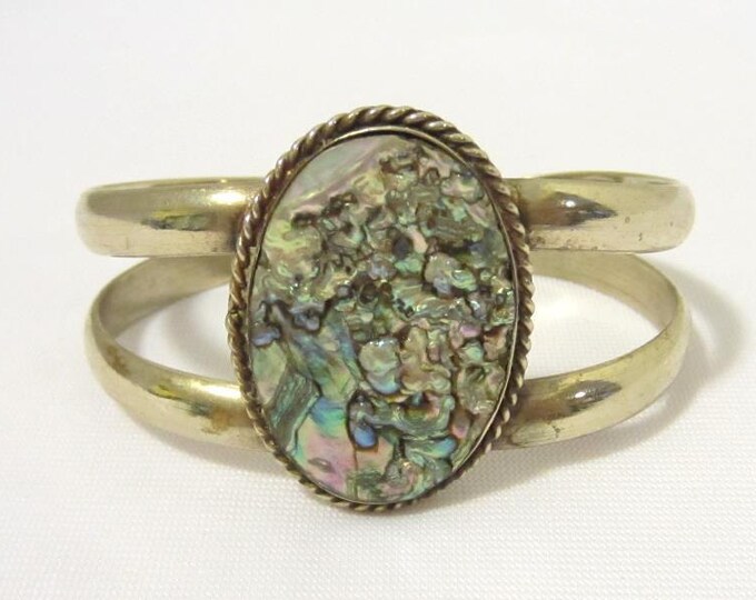 Vintage Mexican Sterling Silver Abalone Cuff Bracelet