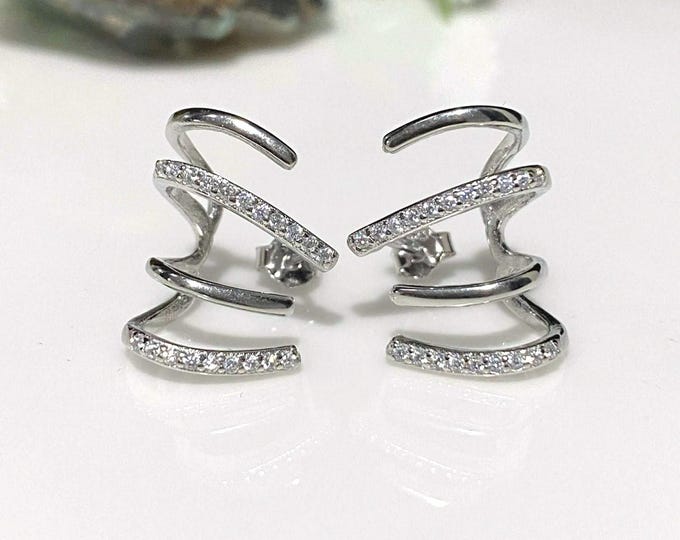 Vintage Sterling Silver White Topaz Earrings.
