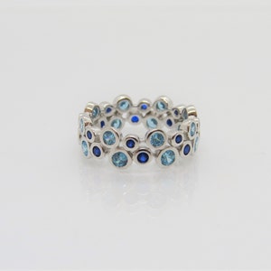 Sterling Silver Aquamarine & Blue Sapphire Band Ring Size 7