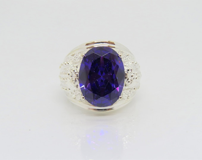Vintage Sterling Silver Oval Amethyst Frog Ring Size 8
