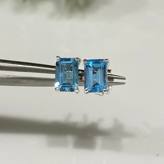 Vintage Sterling Silver Rectangular Aquamarine Ea… - image 9