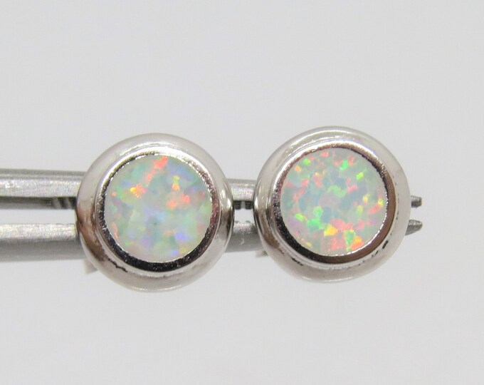 Vintage Sterling Silver White Opal Stud Earrings
