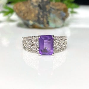 Vintage Sterling Silver 1.74ct Natural Amethyst & White Topaz Ring Size 7