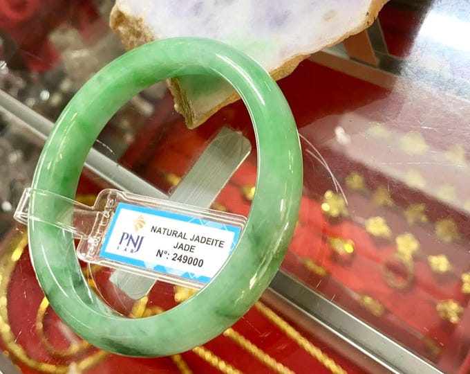 Vintage Translucent Natural Green Jadeite Jade Bangle Bracelet 59.7MM