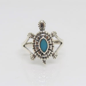 Vintage Western Sterling Silver Turquoise Turtle Ring Size 7