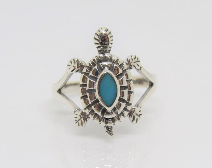 Vintage Western Sterling Silver Turquoise Turtle Ring Size 7