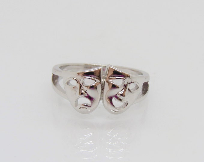 Vintage Sterling Silver Happy Sad Band Ring Size 4