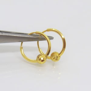 18K Solid Yellow Gold Bali Small Baby Girls Hoops Vintage Earrings 11.5MM