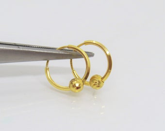 18K Solid Yellow Gold Bali Small Baby Girls Hoops Vintage Earrings 11.5MM