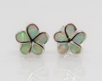 Vintage Sterling Silver White Opal Flower Earrings