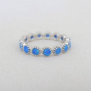 Vintage Sterling Silver Blue Opal Band Ring Size 7