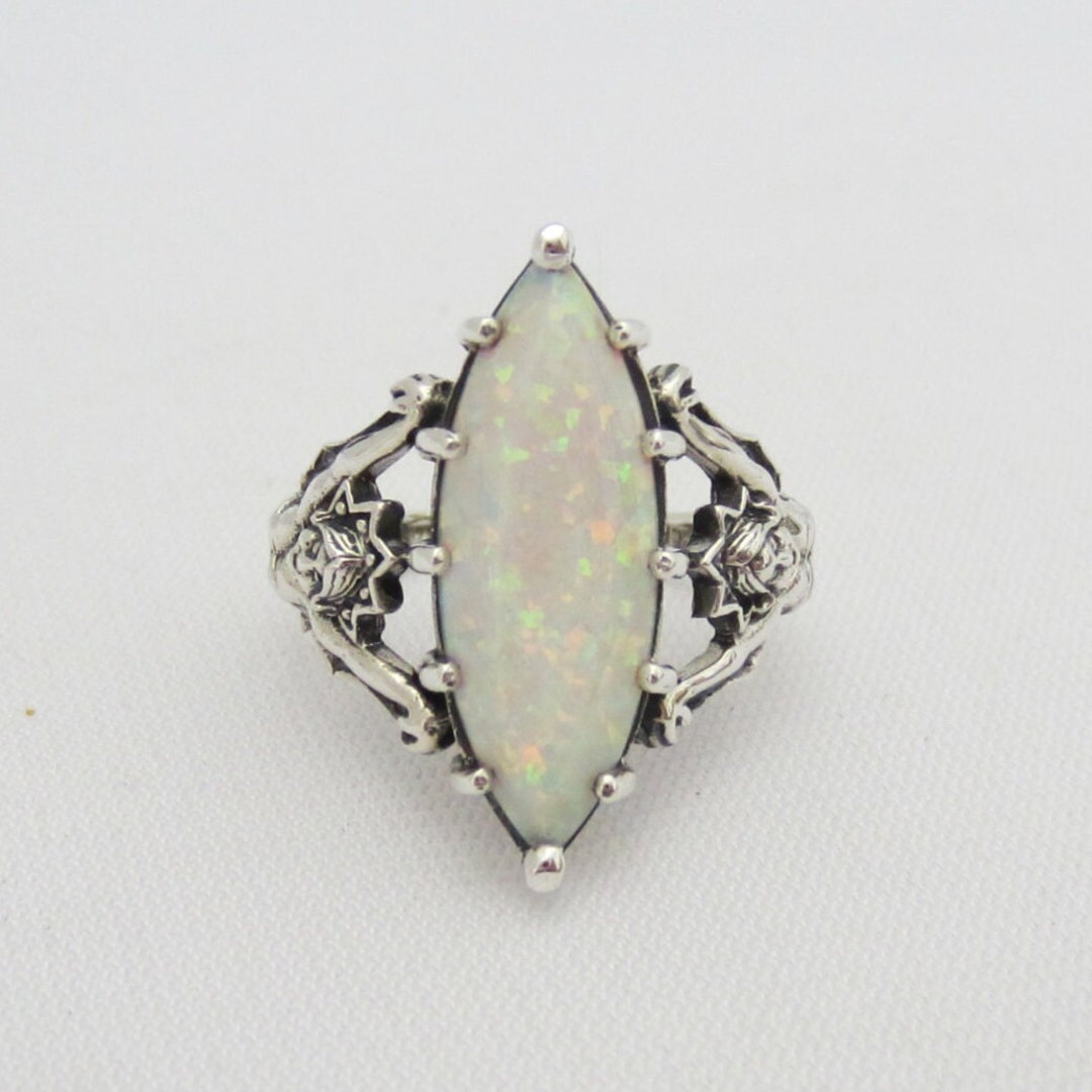 Vintage Sterling Silver White Opal Ring Size 8 - Etsy