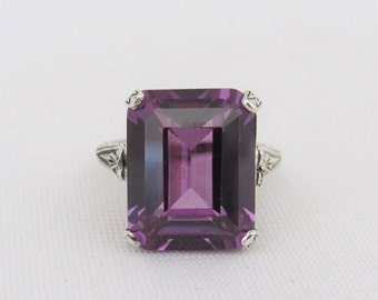 Vintage Sterling Silver Amethyst Carved Filigree Ring Size 6