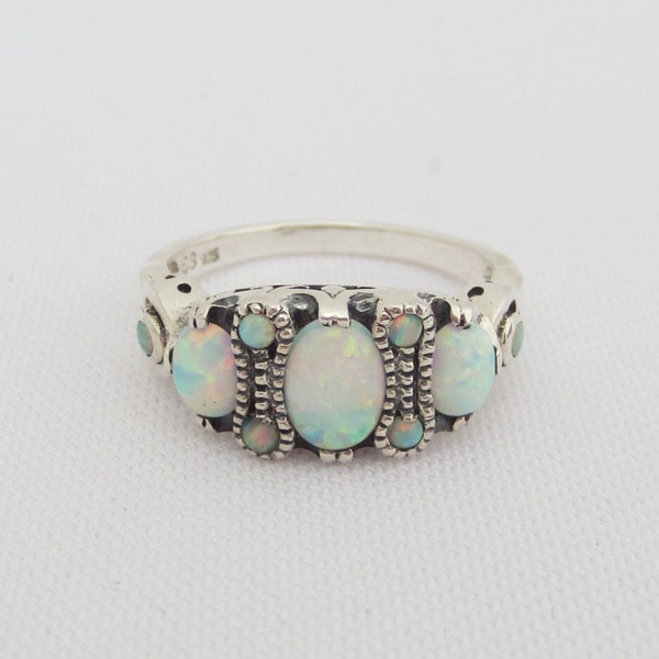 Sterling Silver Opal Three Stone Ring Size 7