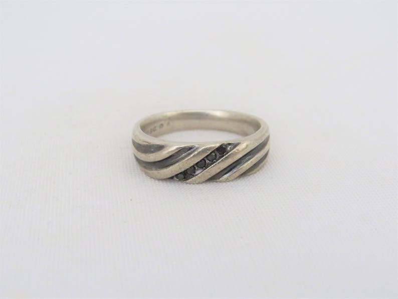 Vintage Sterling Silver Black Diamond Unisex Band Ring Size 10
