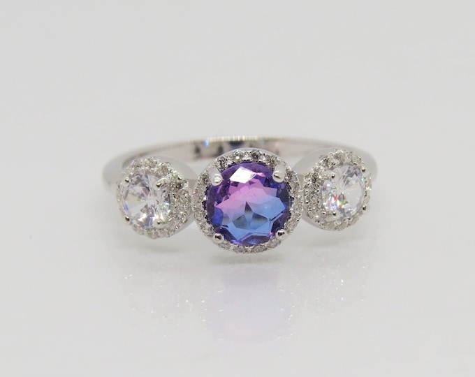 Vintage Sterling Silver Tourmaline & White Topaz Ring Size 8