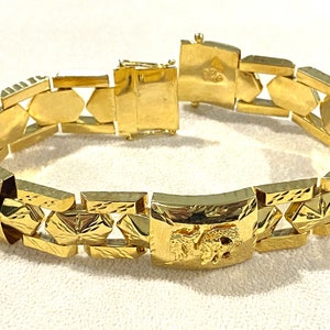 15K 610 Yellow Gold Diamond cut Dragon Link Vintage Bracelet 8&#39;&#39;