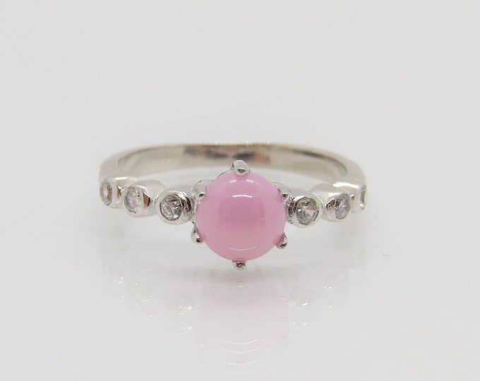 Vintage Sterling Silver Pink Chalcedony & White Topaz Ring