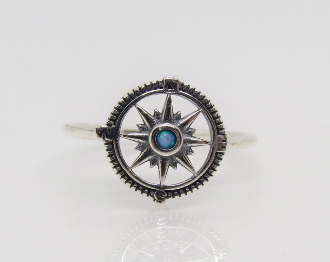 Sterling Silver Blue Opal Compass Ring Size 5