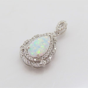 Sterling Silver Pear cut White Opal & White Topaz Pendant