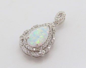 Sterling Silver Pear cut White Opal & White Topaz Pendant