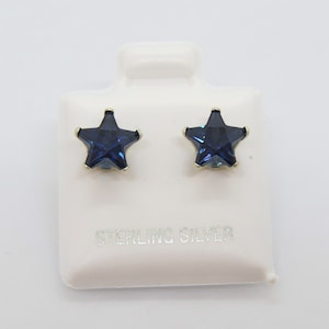 Vintage Sterling Silver Star cut Blue Sapphire Stud Earrings 7MM