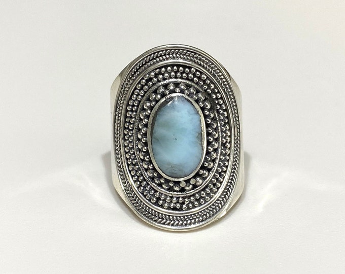 Vintage Sterling Silver Larimar Dome Ring Size 6