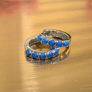 Vintage Sterling Silver Blue Opal Earrings 11.4MM