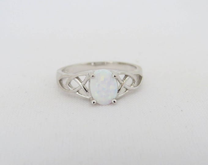 Vintage Celtic Sterling Silver White Opal Ring Size 8