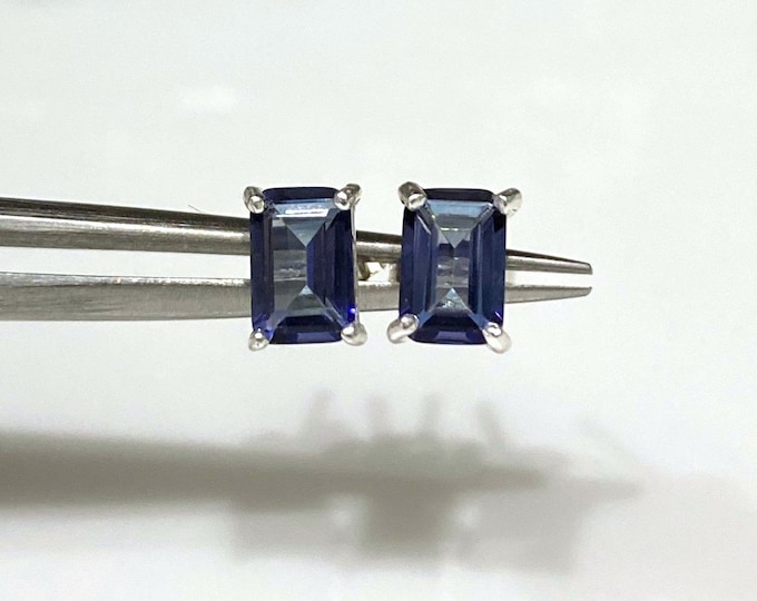 Vintage Sterling Silver Rectangular Iolite Earrings.