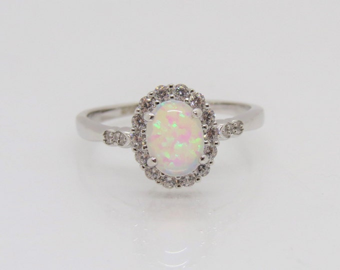 Vintage Sterling Silver White Opal & White Topaz Ring Size 7
