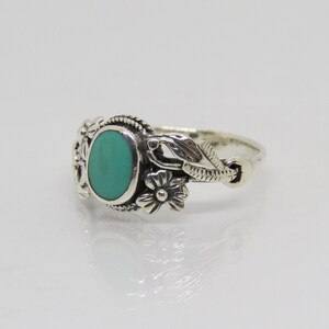 Vintage Sterling Silver Turquoise Flower Leaf Ring Size 5.5 - Etsy