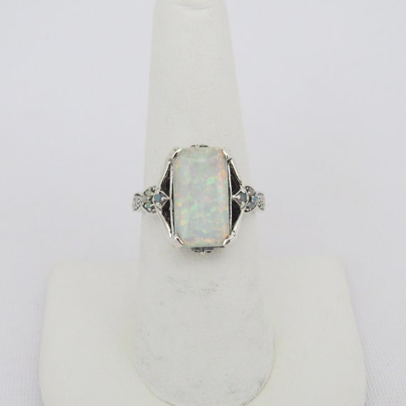 Vintage Sterling Silver White Opal Ring Size 10 - image 3