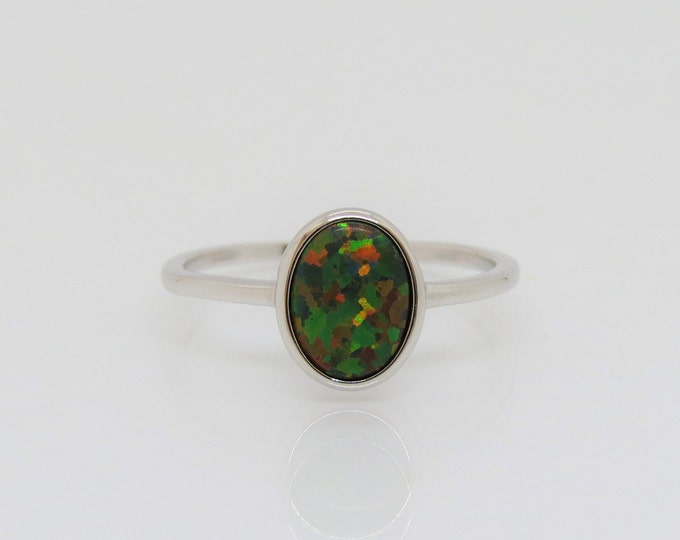 Vintage Sterling Silver Oval Black Opal Ring Size 7