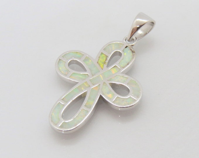 Vintage Sterling Silver White Opal Cross Pendant