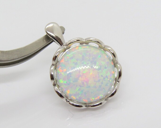 Vintage Sterling Silver Round White Opal Pendant