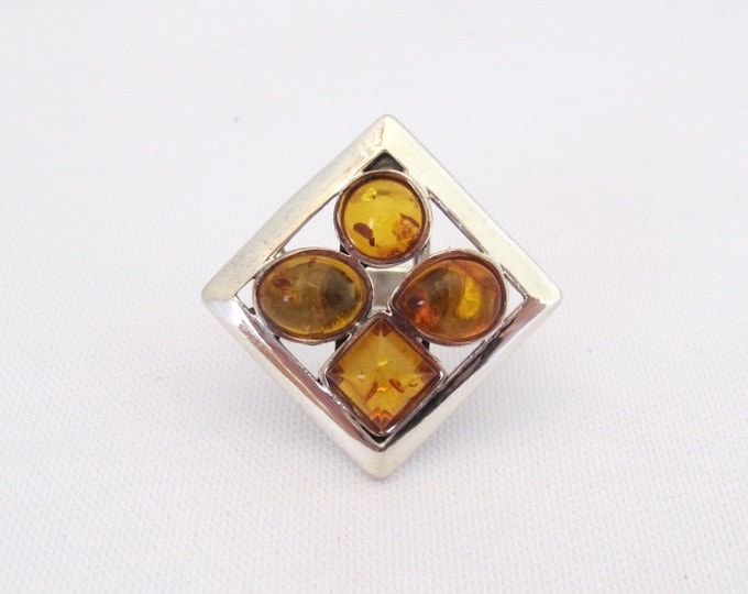Vintage Sterling Silver Natural Baltic Amber Ladies Ring Size 8.5