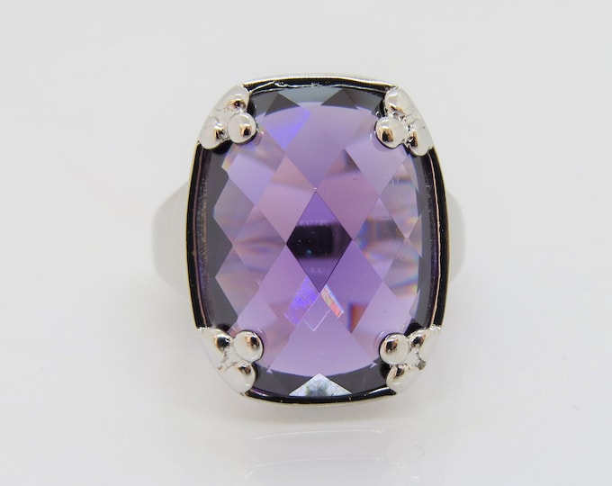 Vintage Sterling Silver Amethyst Dome Ring Size 10