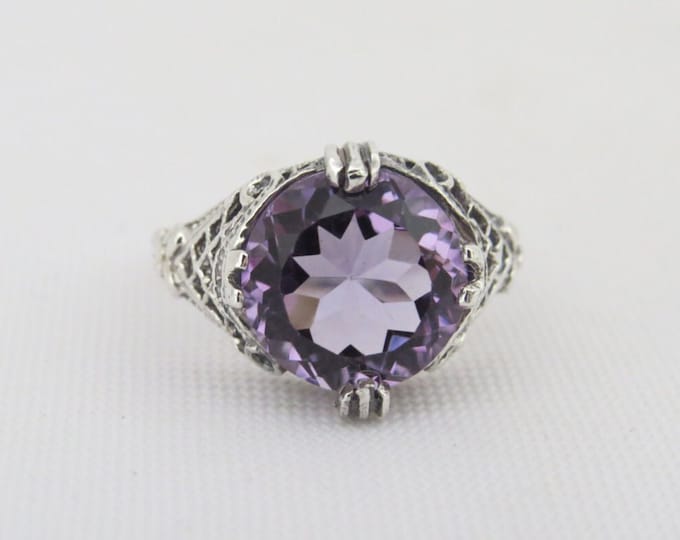 Vintage Sterling Silver Natural Amethyst Filigree Ring Size 7