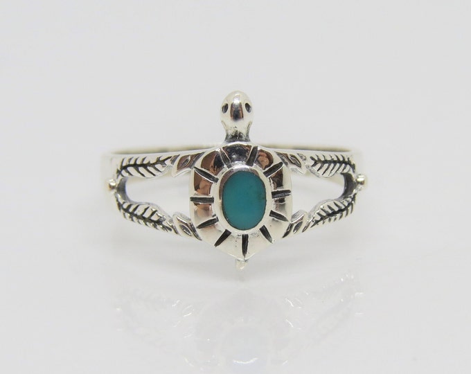 Vintage Sterling Silver Turquoise Turtle Ring Size 9