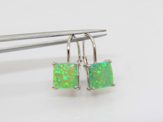 Vintage Sterling Silver Square Green Opal Earrings - image 7