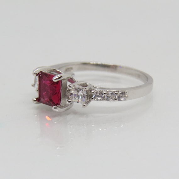 Vintage Sterling Silver Princess Ruby & White Top… - image 3