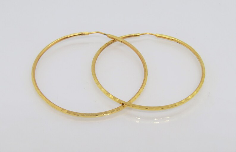Vintage 18K Yellow Gold Diamond Cut Hoop Earrings 52MM | Etsy