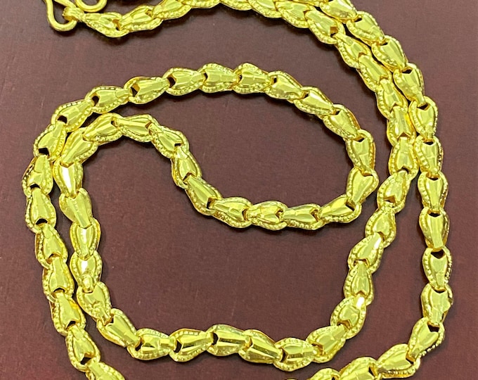 Vintage 24K 980 Pure Gold Heart Link Chain Necklace 19''