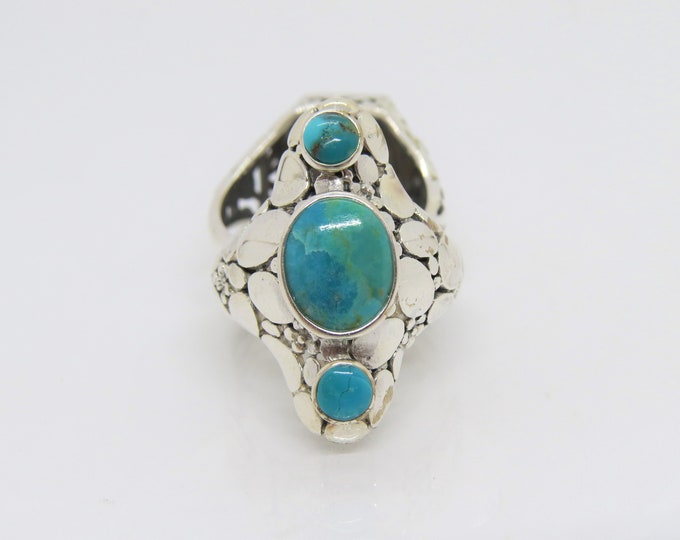 Vintage Sterling Silver Turquoise Ring Size 7.75