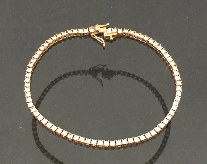 Vintage Mexican 14K Solid Rose Gold CZ Link Chain Bracelet 7'' Length