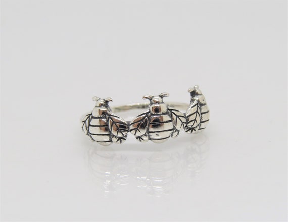 Vintage Sterling Silver Bees Ring Size 7 - image 5